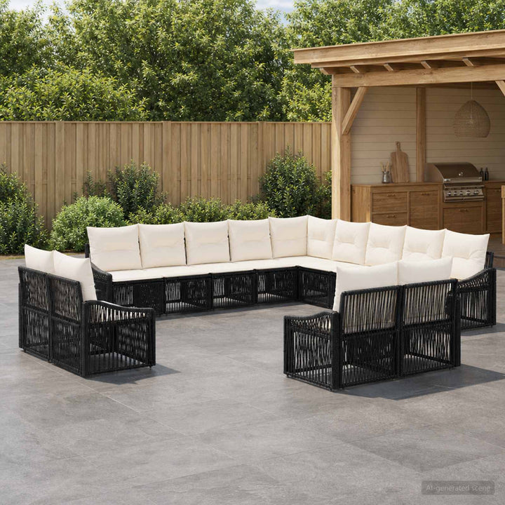 Havesofa Sæt 13 stk. Sort polyrattan