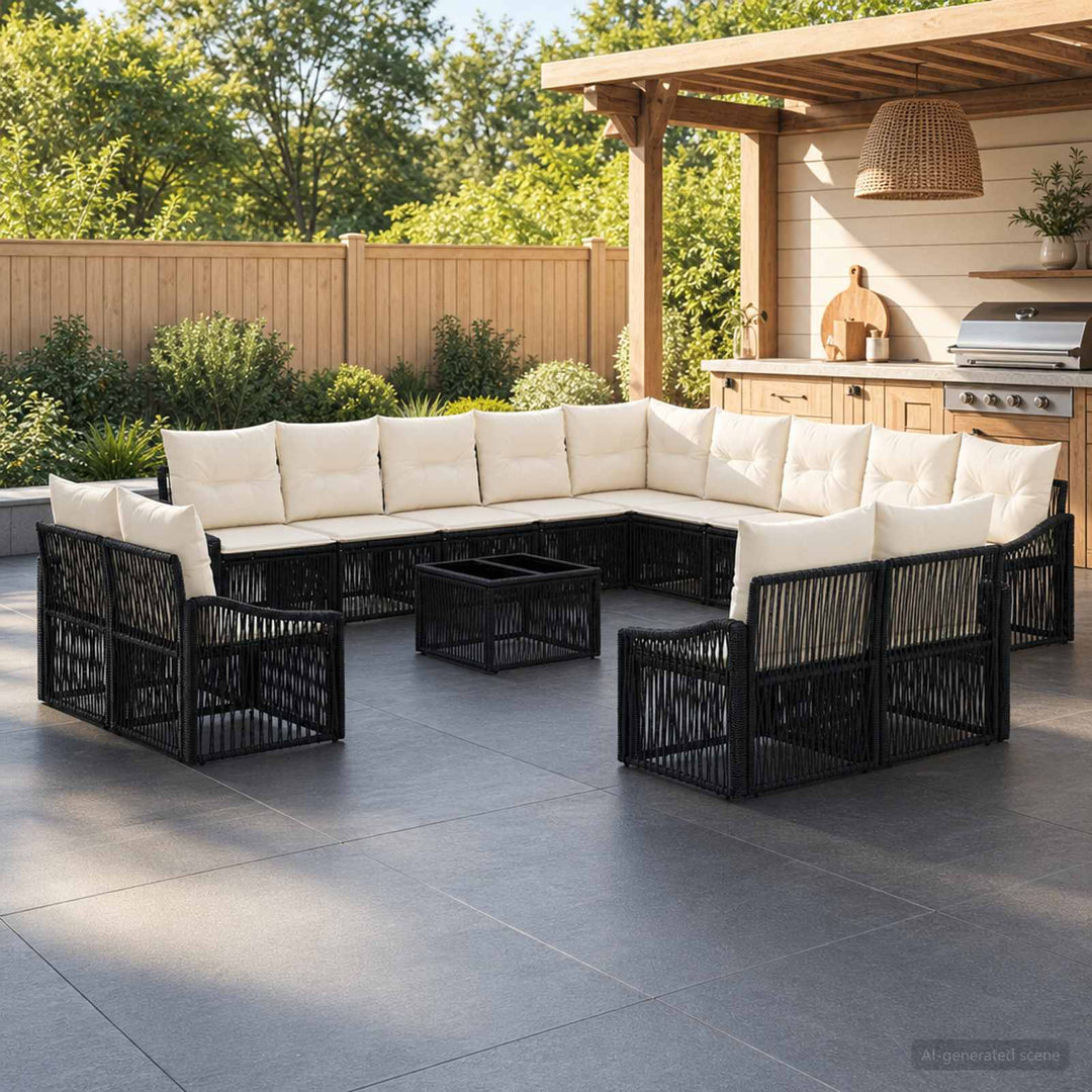 Havesofa Sæt 14 stk. Sort polyrattan