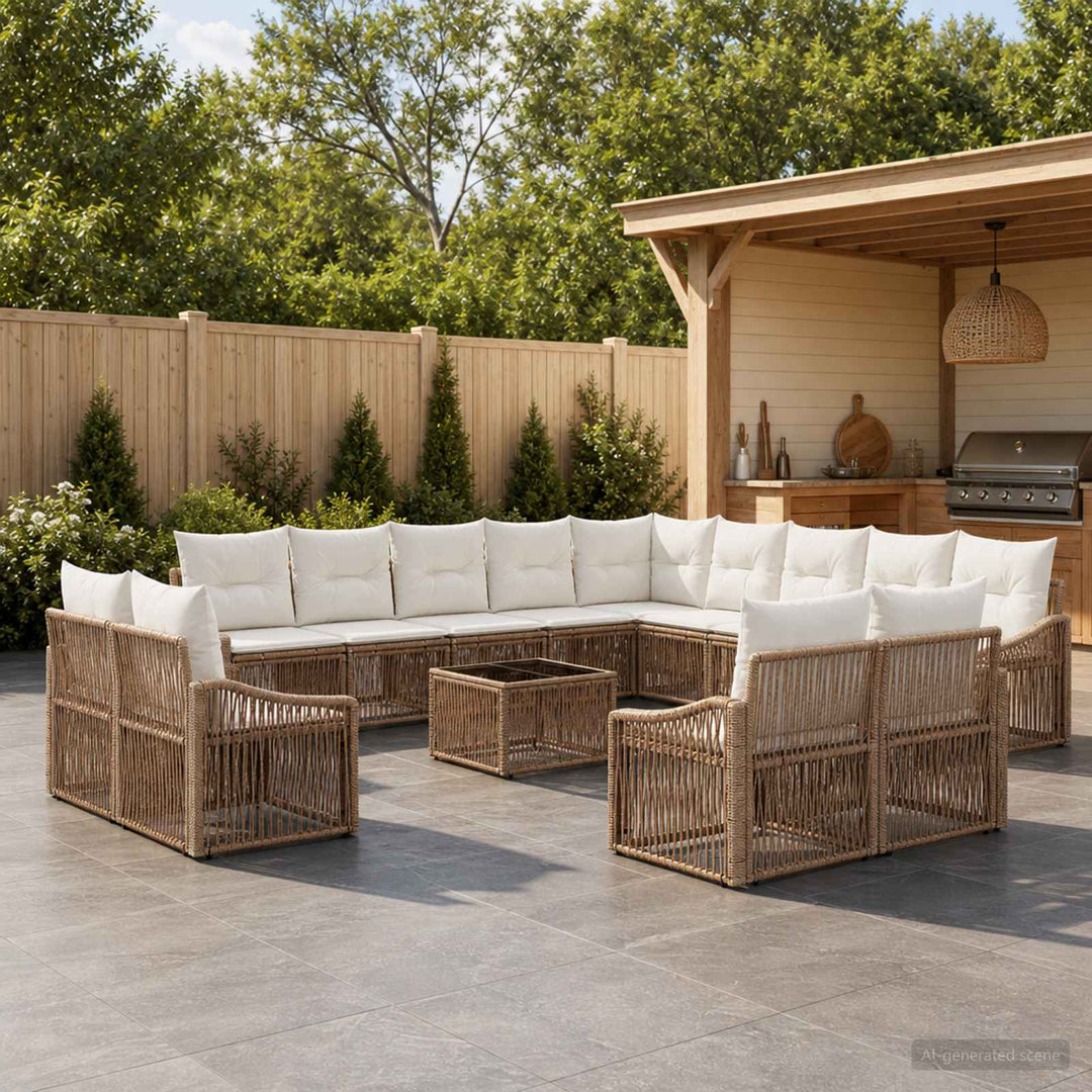 Havesofa Sæt 14 stk. Beige polyrattan