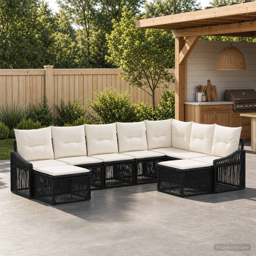Havesofa Sæt 9 stk. Sort polyrattan