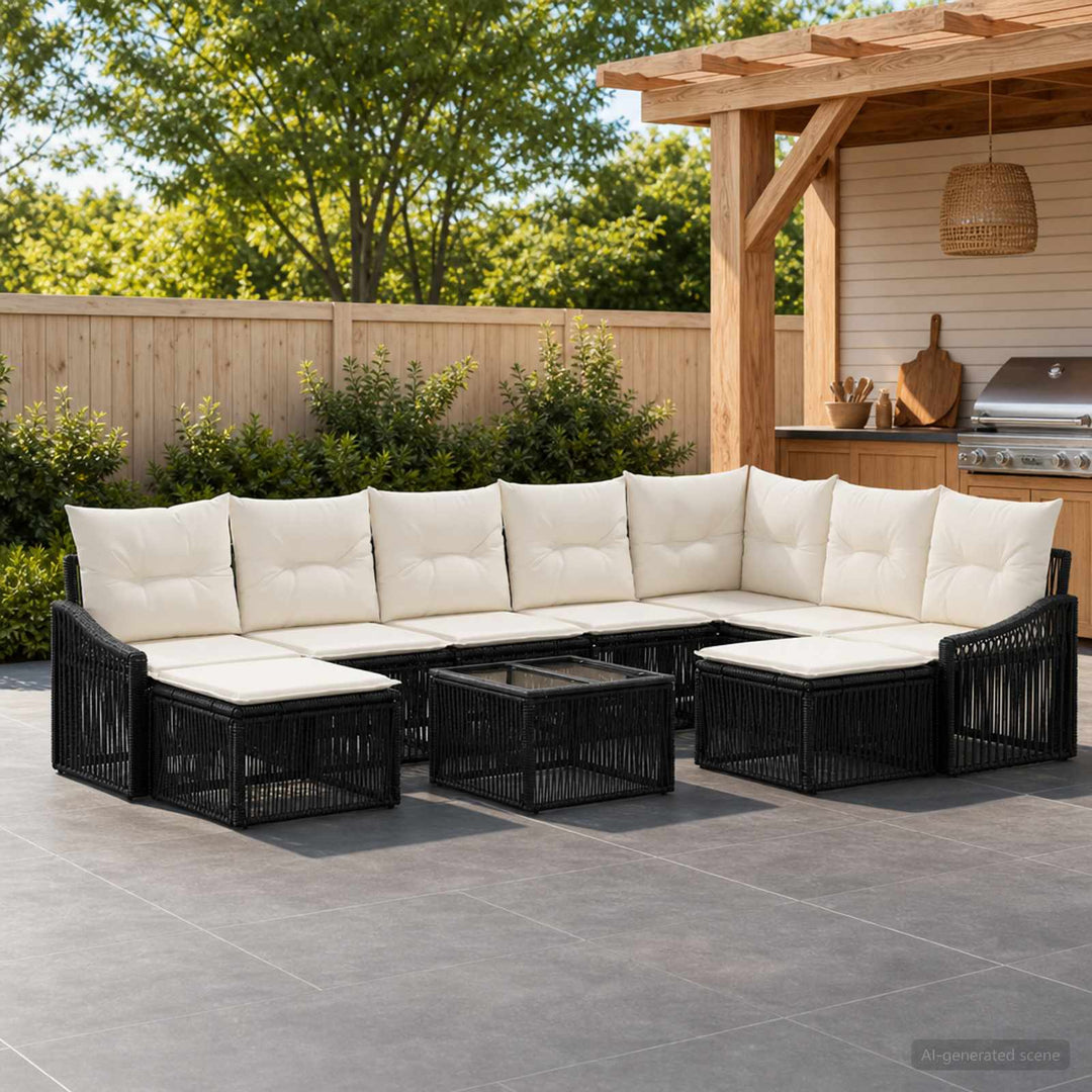 Havesofa Sæt 10 stk. Sort polyrattan