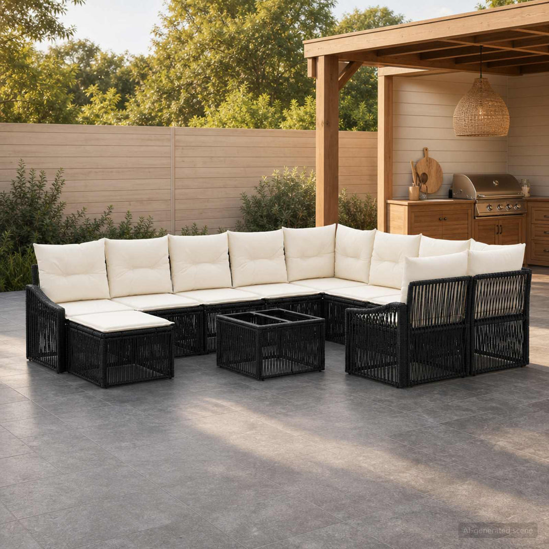 Havesofa Sæt 11 stk. Sort polyrattan