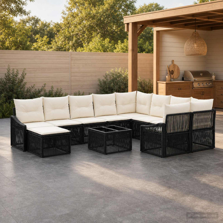 Havesofa Sæt 11 stk. Sort polyrattan