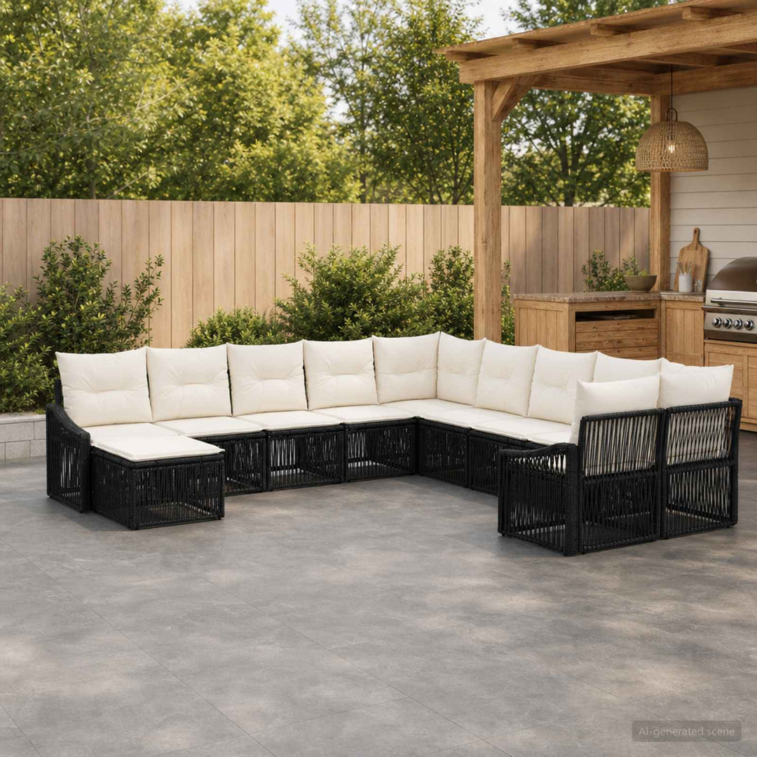 Havesofa Sæt 11 stk. Sort polyrattan