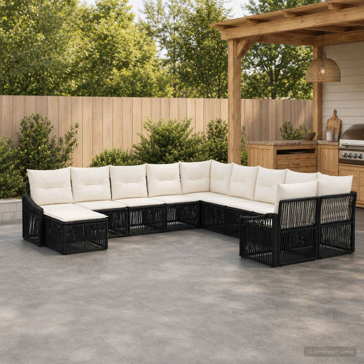 Havesofa Sæt 11 stk. Sort polyrattan