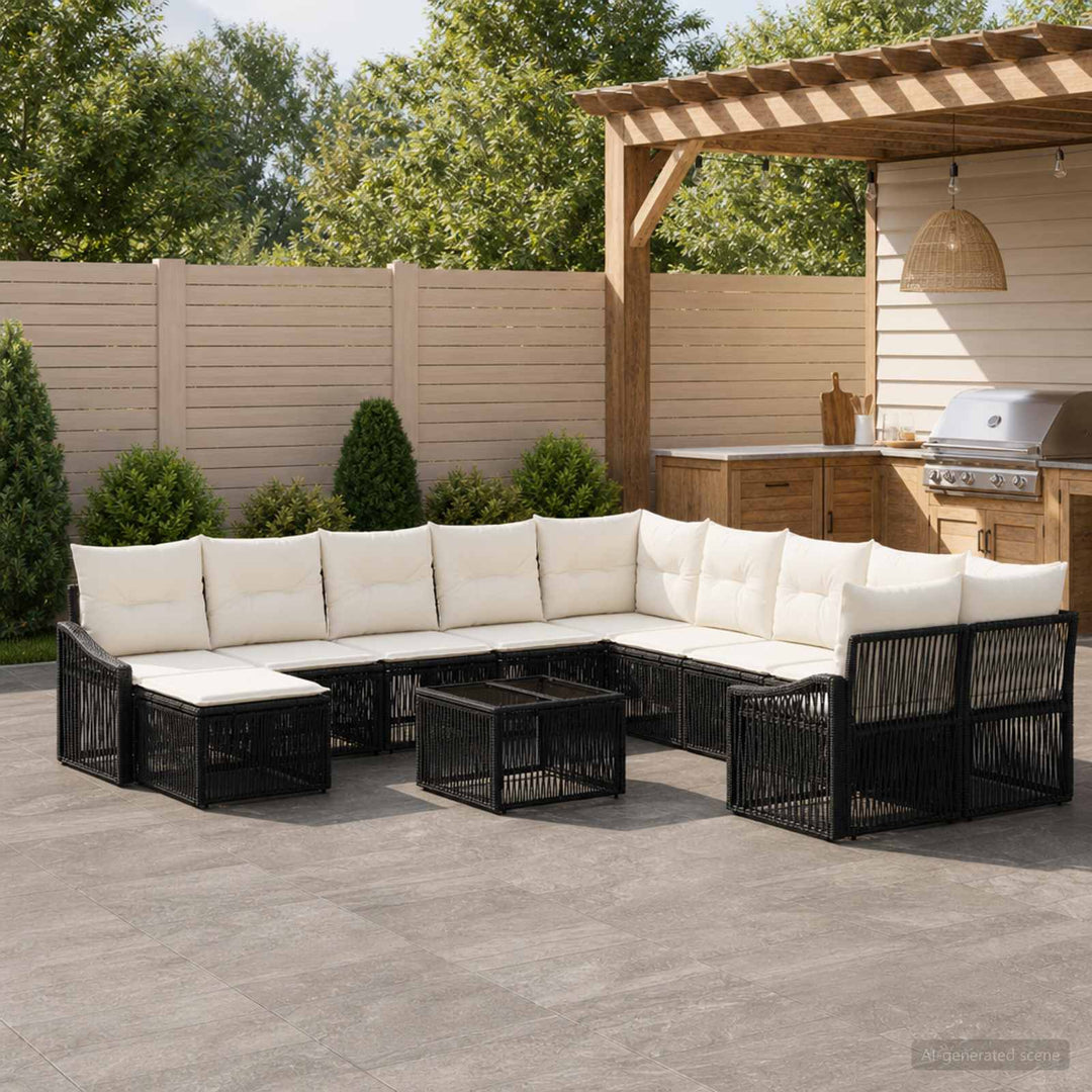 Havesofa Sæt 12 stk. Sort polyrattan