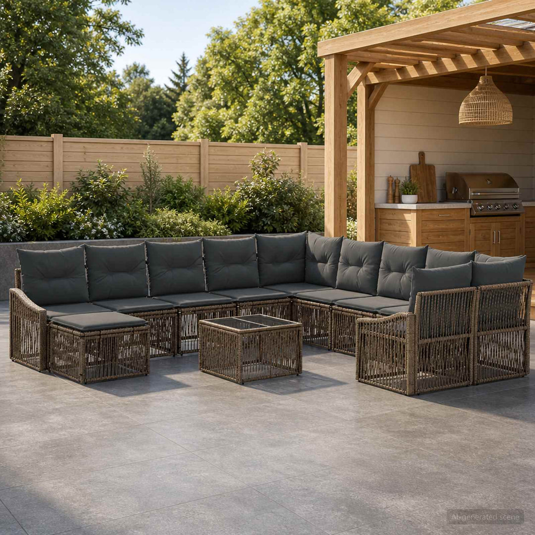 Havesofa Sæt 12 stk. Grå polyrattan
