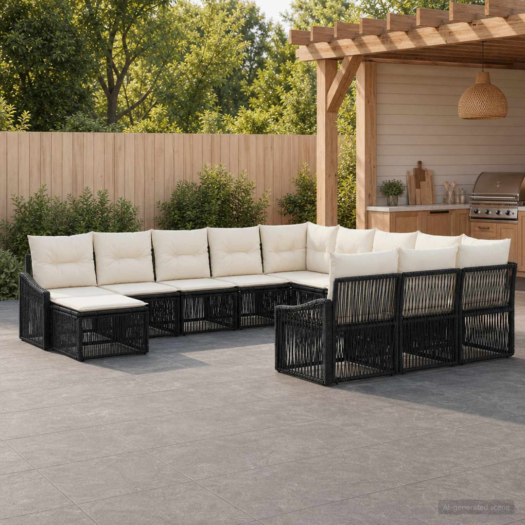 Havesofa Sæt 12 stk. Sort polyrattan