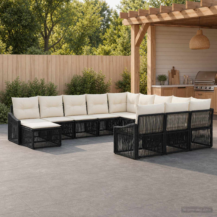 Havesofa Sæt 12 stk. Sort polyrattan