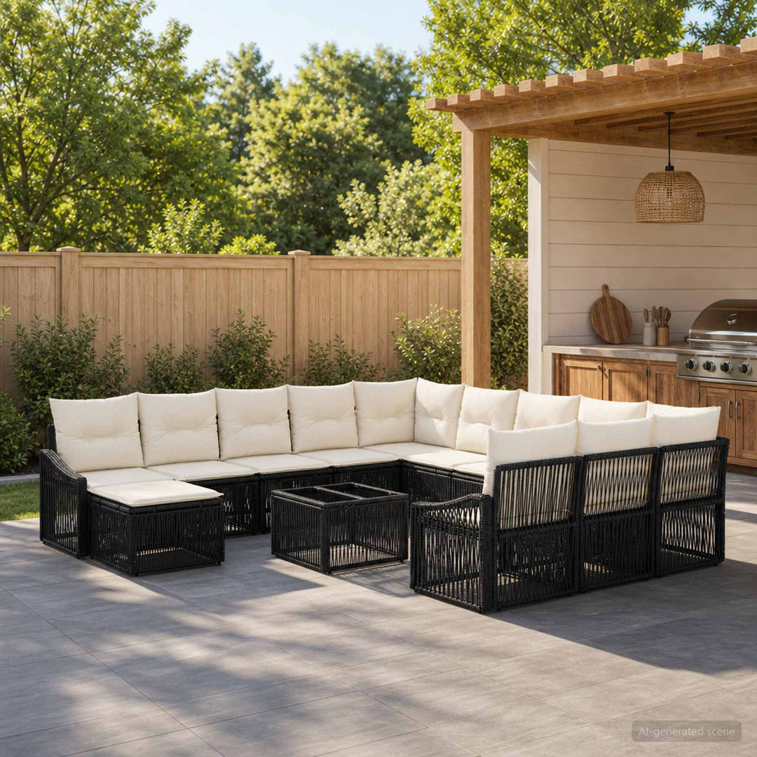 Havesofa Sæt 13 stk. Sort polyrattan