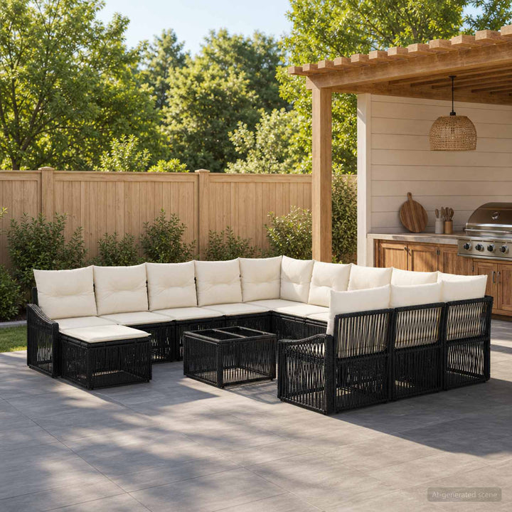 Havesofa Sæt 13 stk. Sort polyrattan