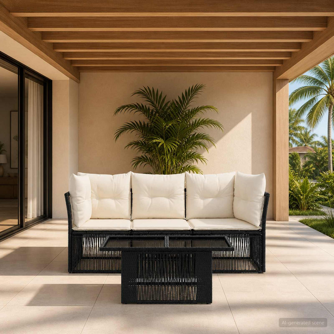 Havesofa Sæt 4 stk. Sort polyrattan