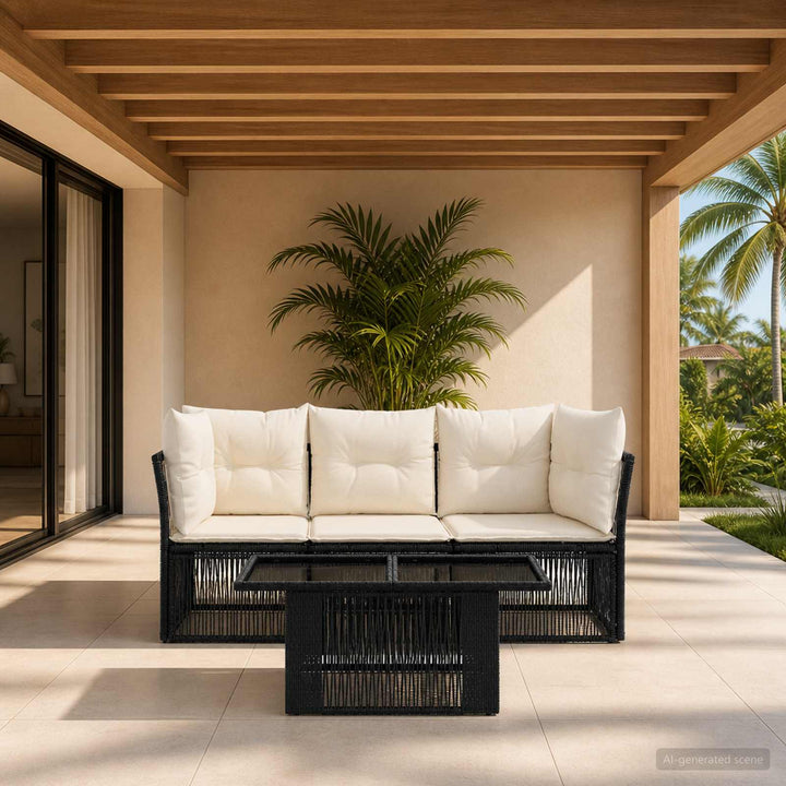Havesofa Sæt 4 stk. Sort polyrattan