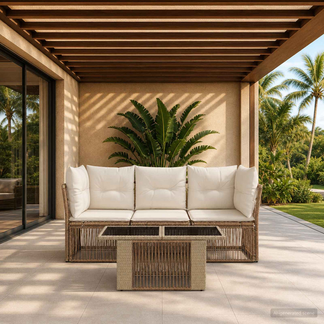 Havesofa Sæt 4 stk. Beige polyrattan