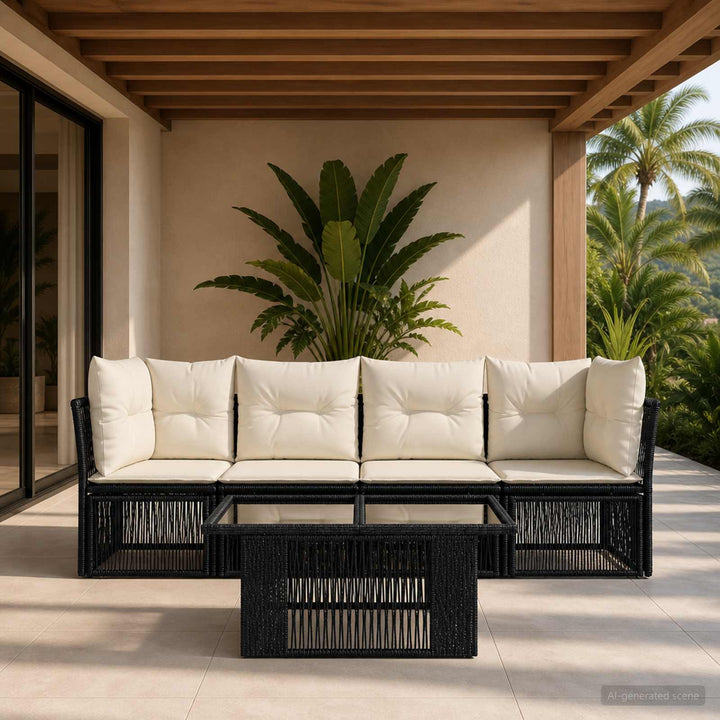 Havesofa Sæt 5 stk. Sort polyrattan