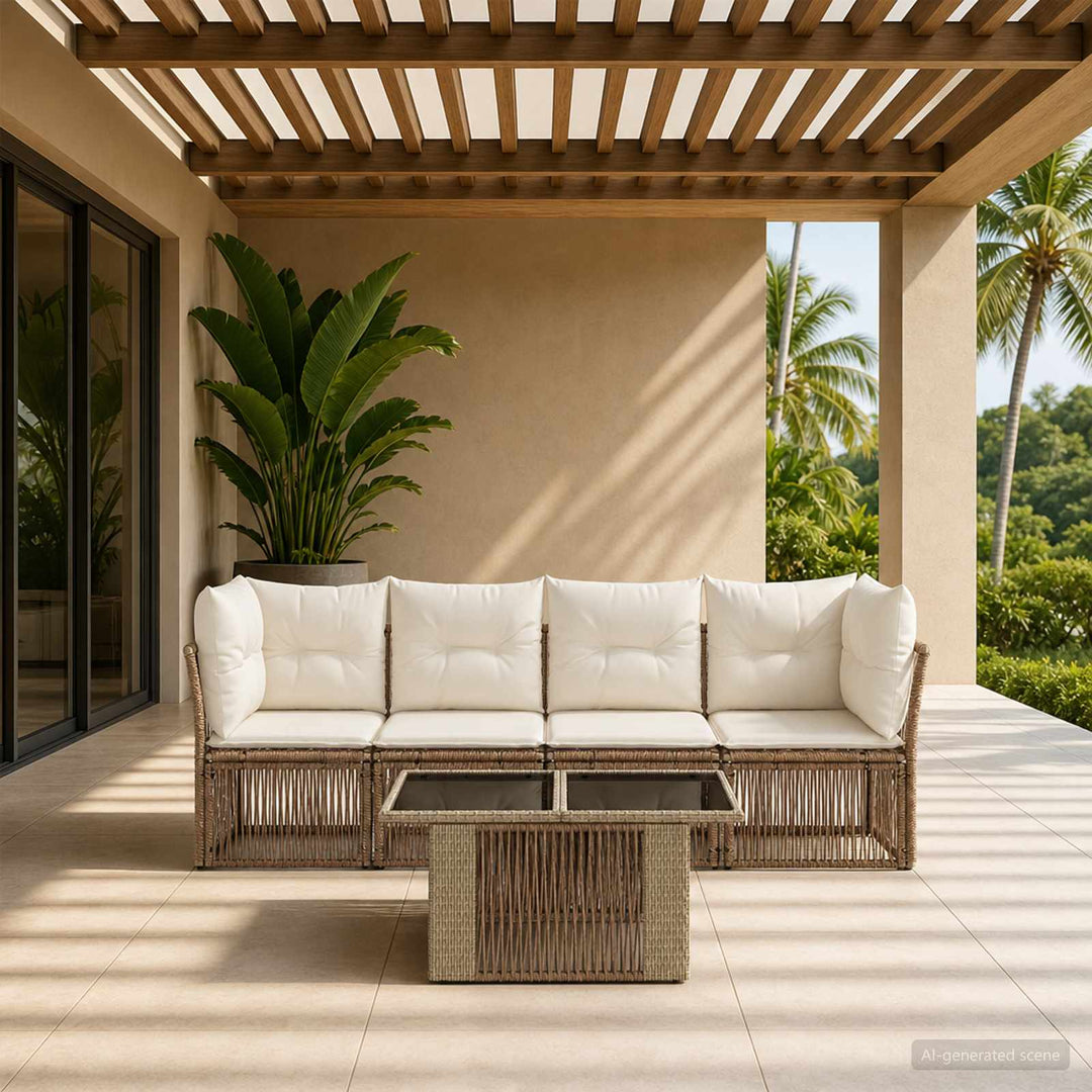 Havesofa Sæt 5 stk. Beige polyrattan