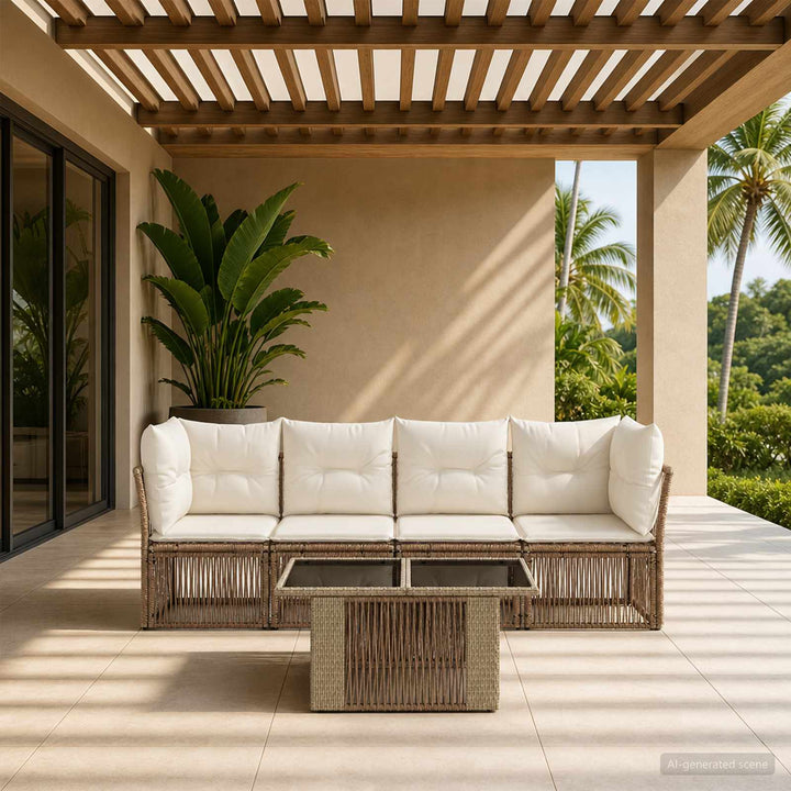 Havesofa Sæt 5 stk. Beige polyrattan