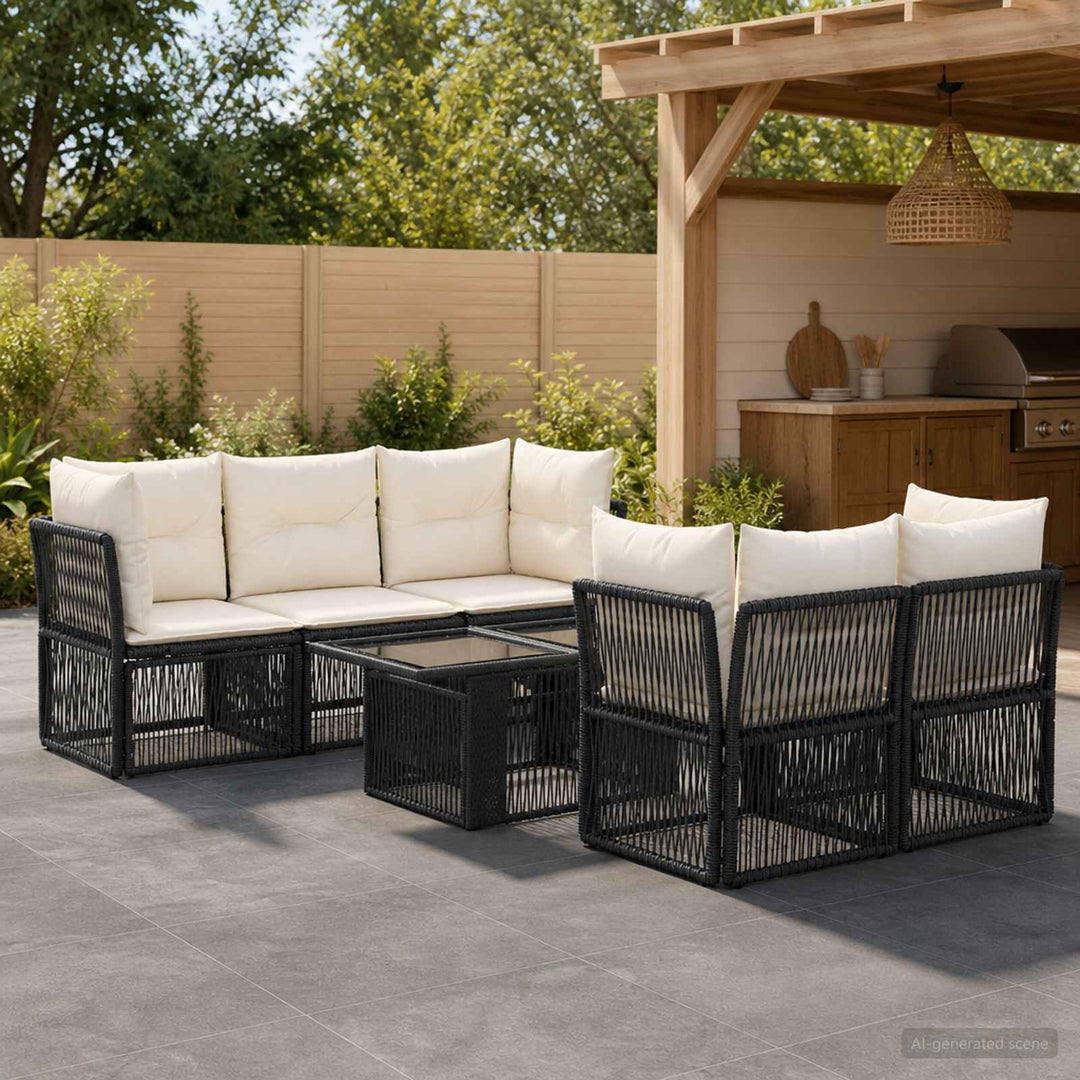 Havesofa Sæt 6 stk. Sort polyrattan