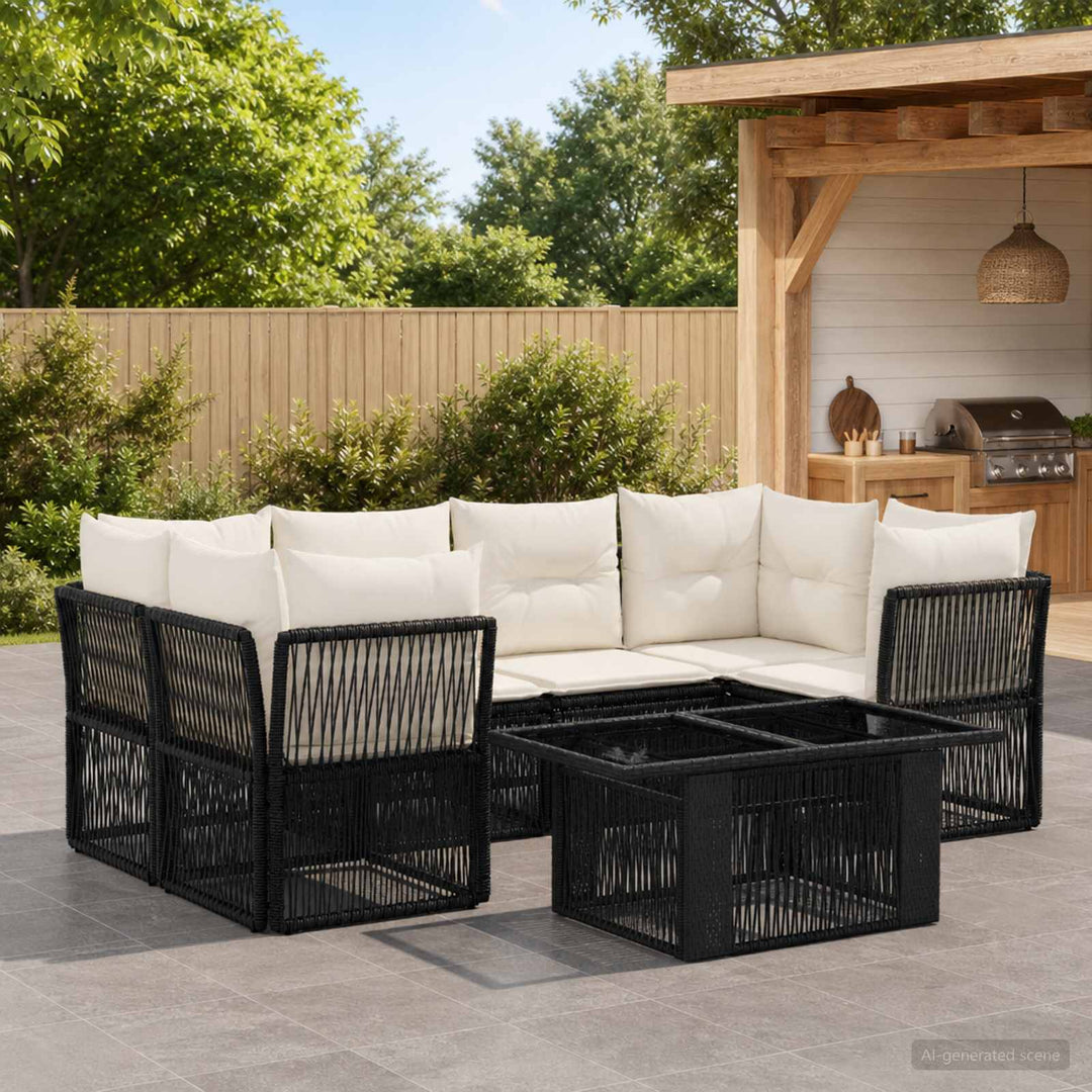 Havesofa Sæt 7 stk. Sort polyrattan