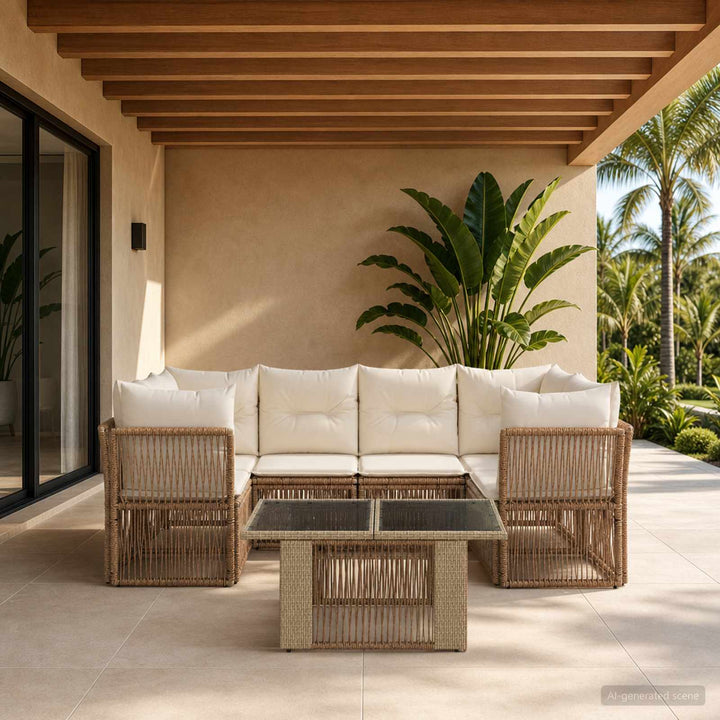 Havesofa Sæt 7 stk. Beige polyrattan