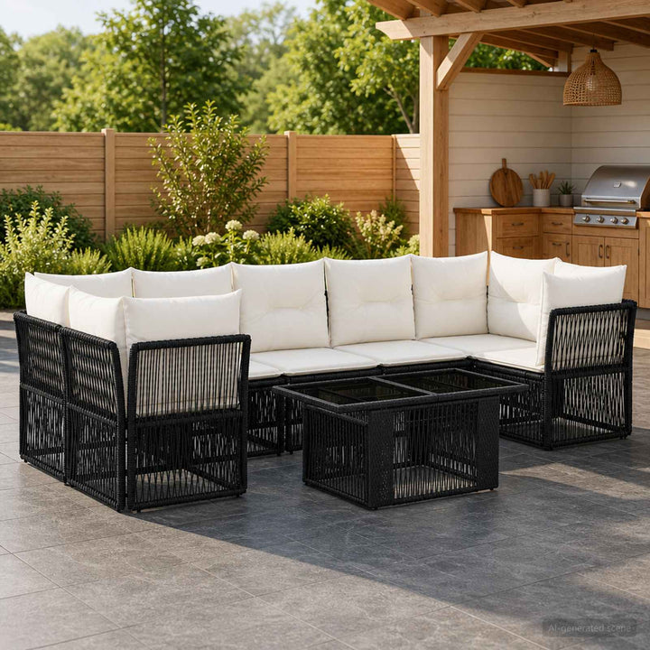 Havesofa Sæt 8 stk. Sort polyrattan