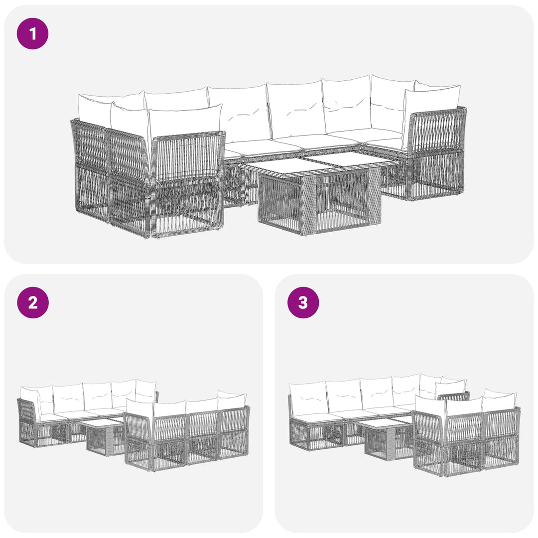Havesofa Sæt 8 stk. Sort polyrattan