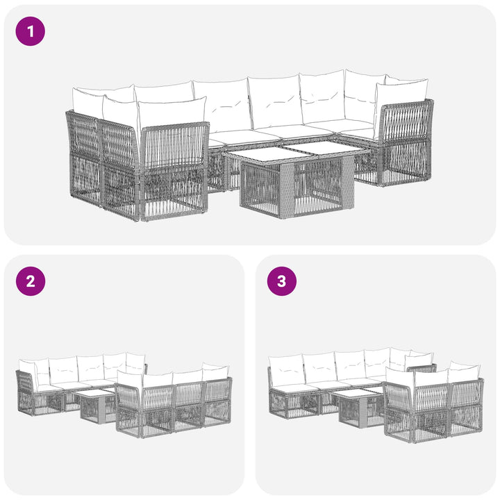 Havesofa Sæt 8 stk. Sort polyrattan