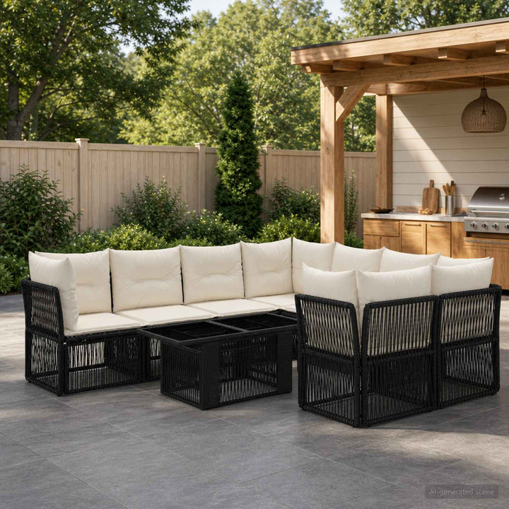 Havesofa Sæt 9 stk. Sort polyrattan