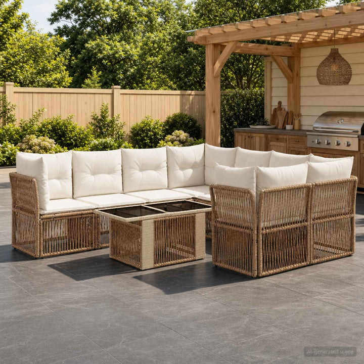 Havesofa Sæt 9 stk. Beige polyrattan
