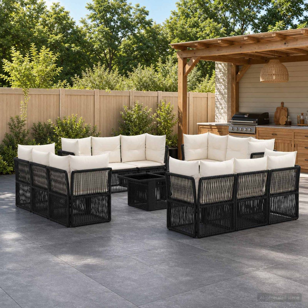 Havesofa Sæt 13 stk. Sort polyrattan