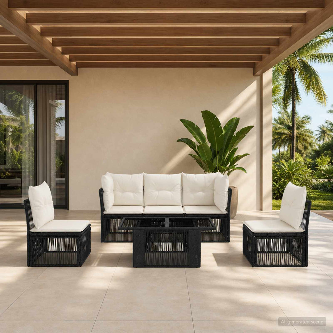 Havesofa Sæt 6 stk. Sort polyrattan