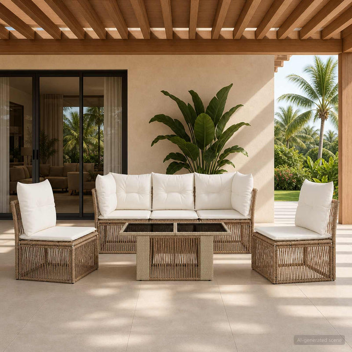 Havesofa Sæt 6 stk. Beige polyrattan