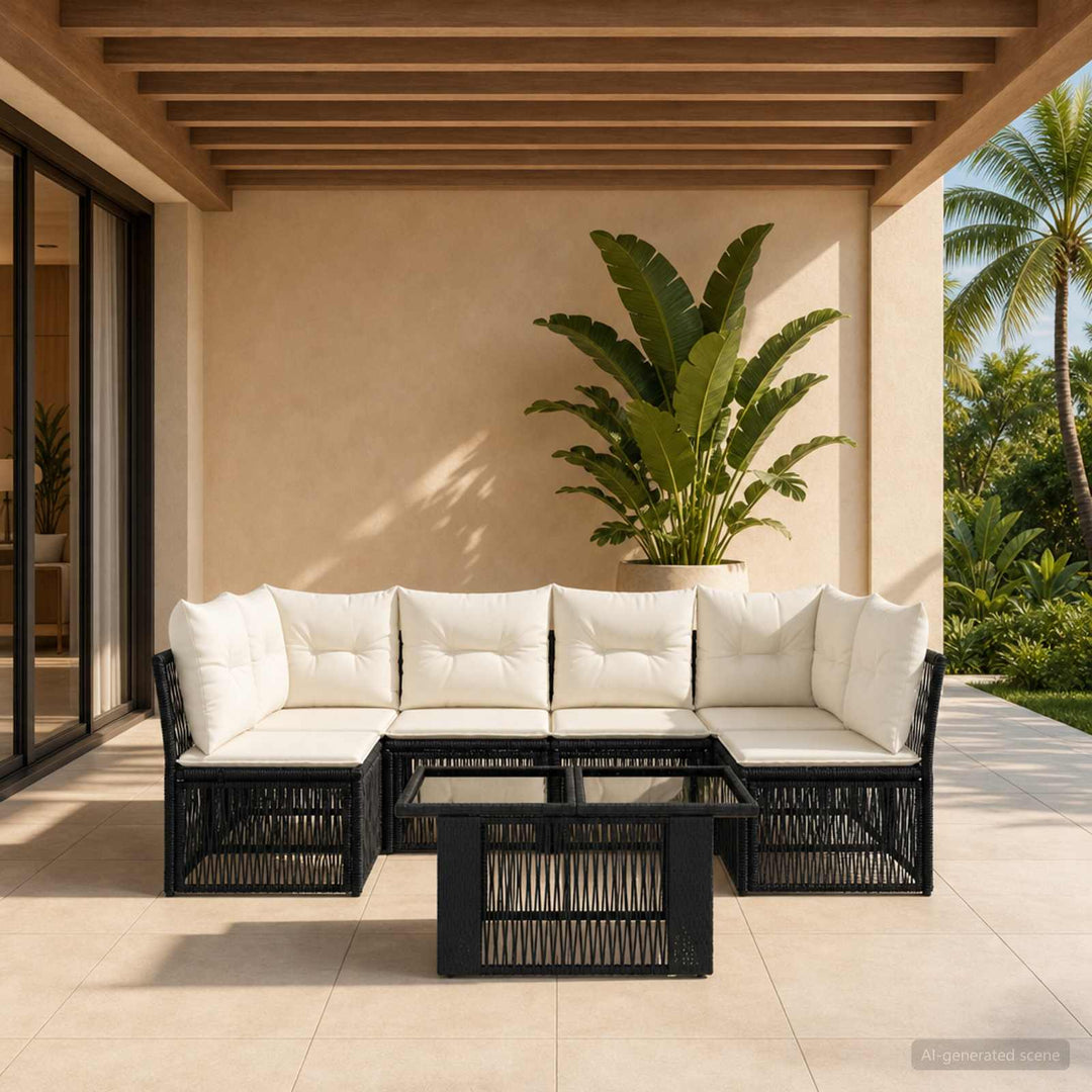 Havesofa Sæt 7 stk. Sort polyrattan