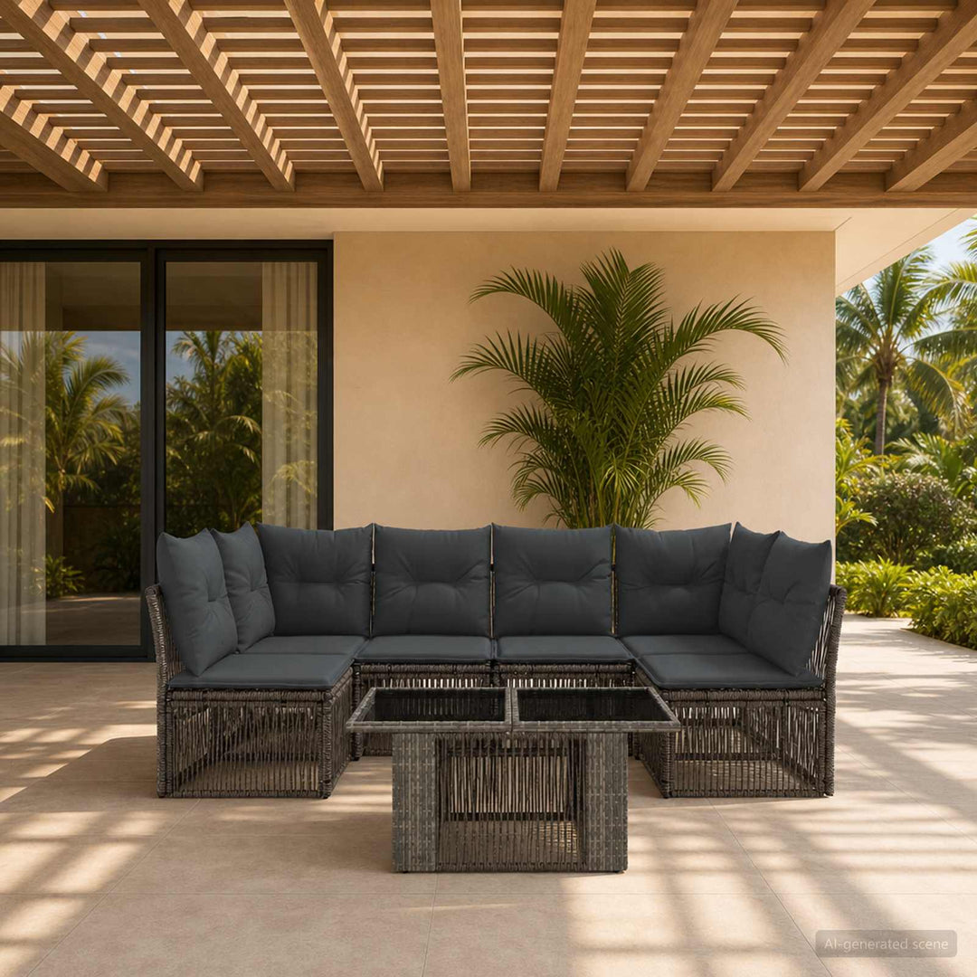 Havesofa Sæt 7 stk. Grå polyrattan