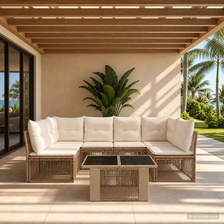 Havesofa Sæt 7 stk. Beige polyrattan