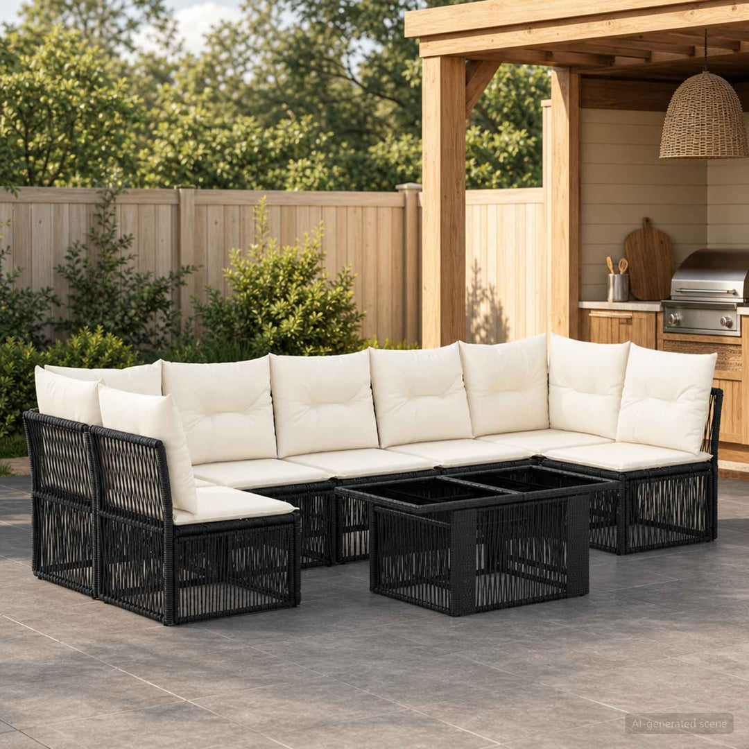 Havesofa Sæt 7 stk. Sort polyrattan
