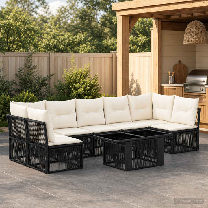 Havesofa Sæt 7 stk. Sort polyrattan