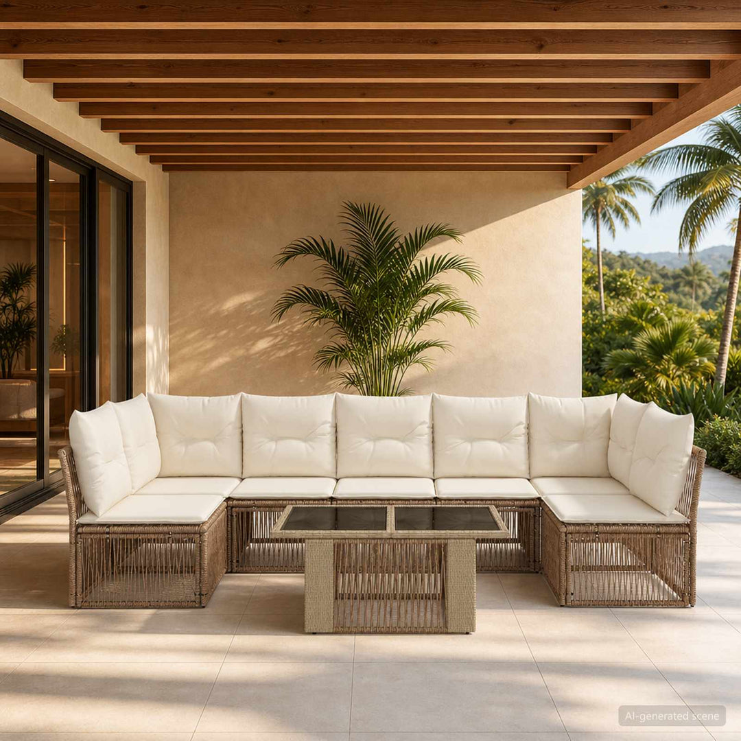 Havesofa Sæt 7 stk. Beige polyrattan