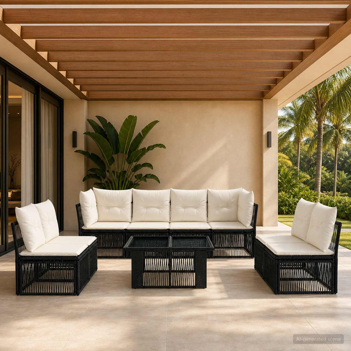 Havesofa Sæt 9 stk. Sort polyrattan