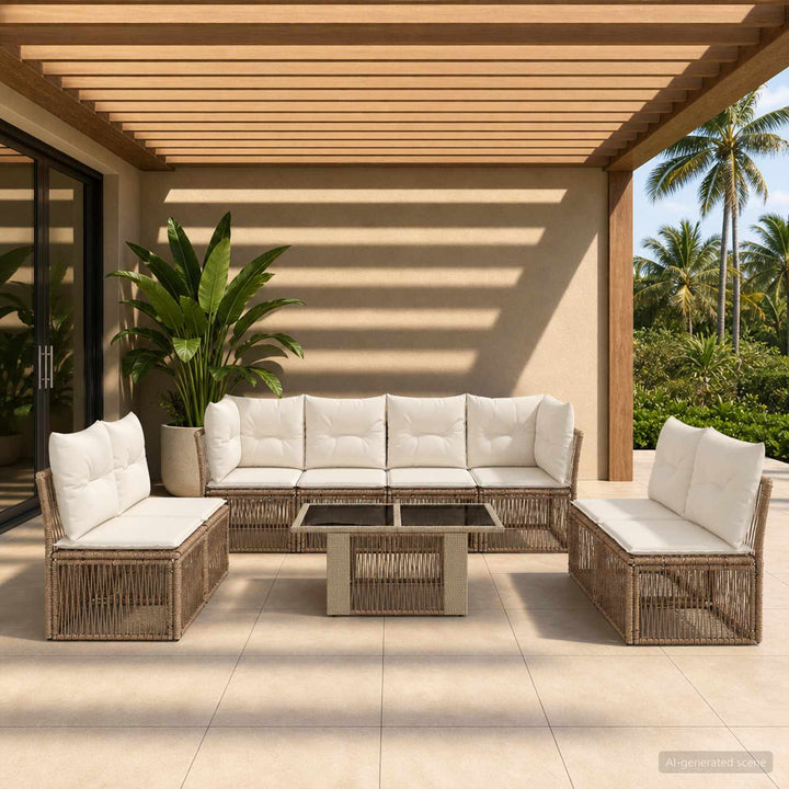 Havesofa Sæt 9 stk. Beige polyrattan