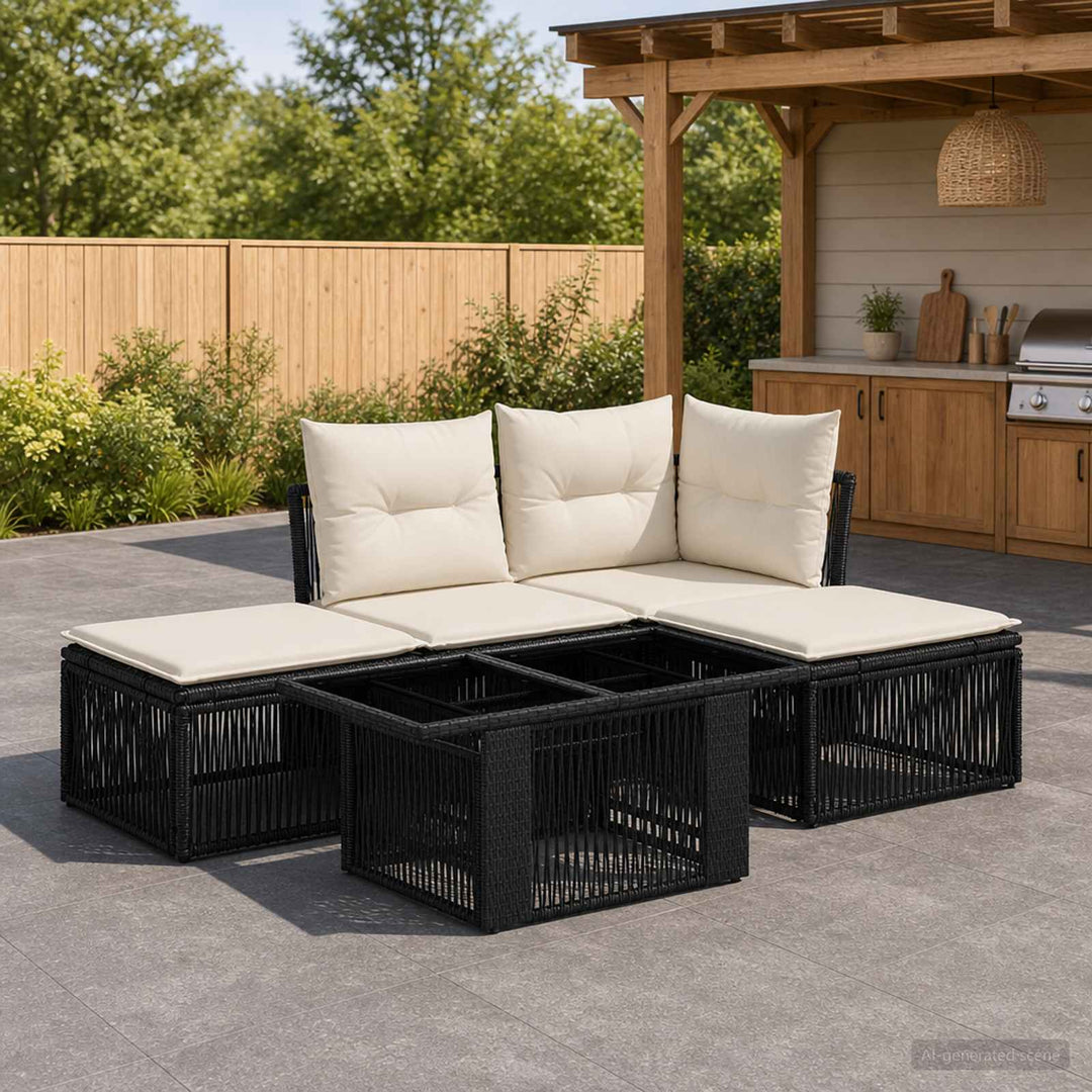 Havesofa Sæt 5 stk. Sort polyrattan