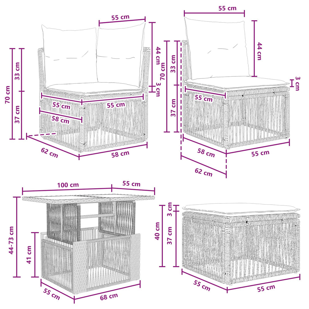 Havesofa Sæt 5 stk. Sort polyrattan
