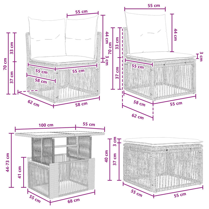 Havesofa Sæt 5 stk. Sort polyrattan