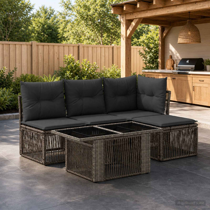 Havesofa Sæt 5 stk. Grå polyrattan