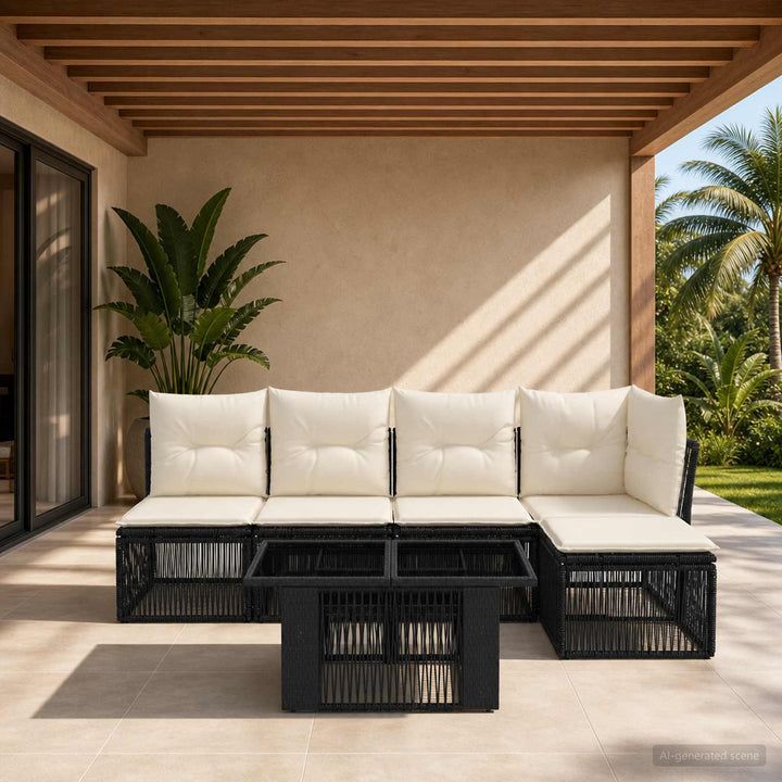 Havesofa Sæt 6 stk. Sort polyrattan