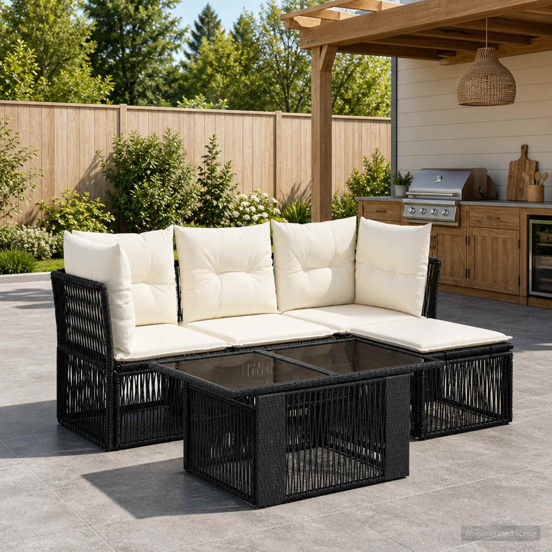 Havesofa Sæt 5 stk. Sort polyrattan