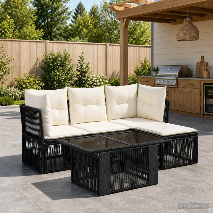 Havesofa Sæt 5 stk. Sort polyrattan
