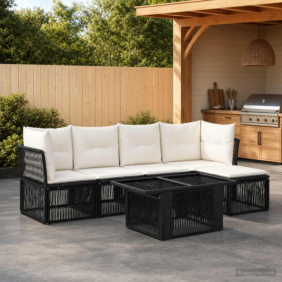Havesofa Sæt 6 stk. Sort polyrattan