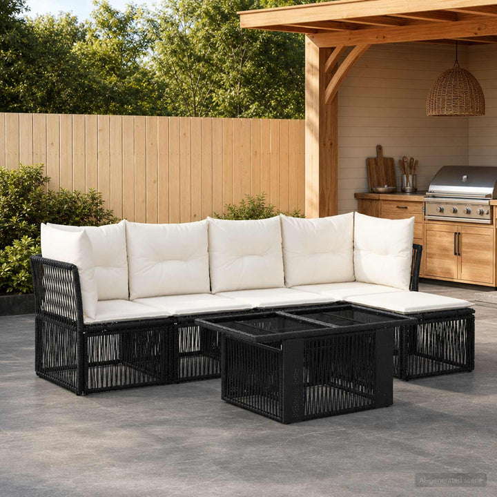 Havesofa Sæt 6 stk. Sort polyrattan