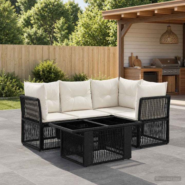 Havesofa Sæt 5 stk. Sort polyrattan